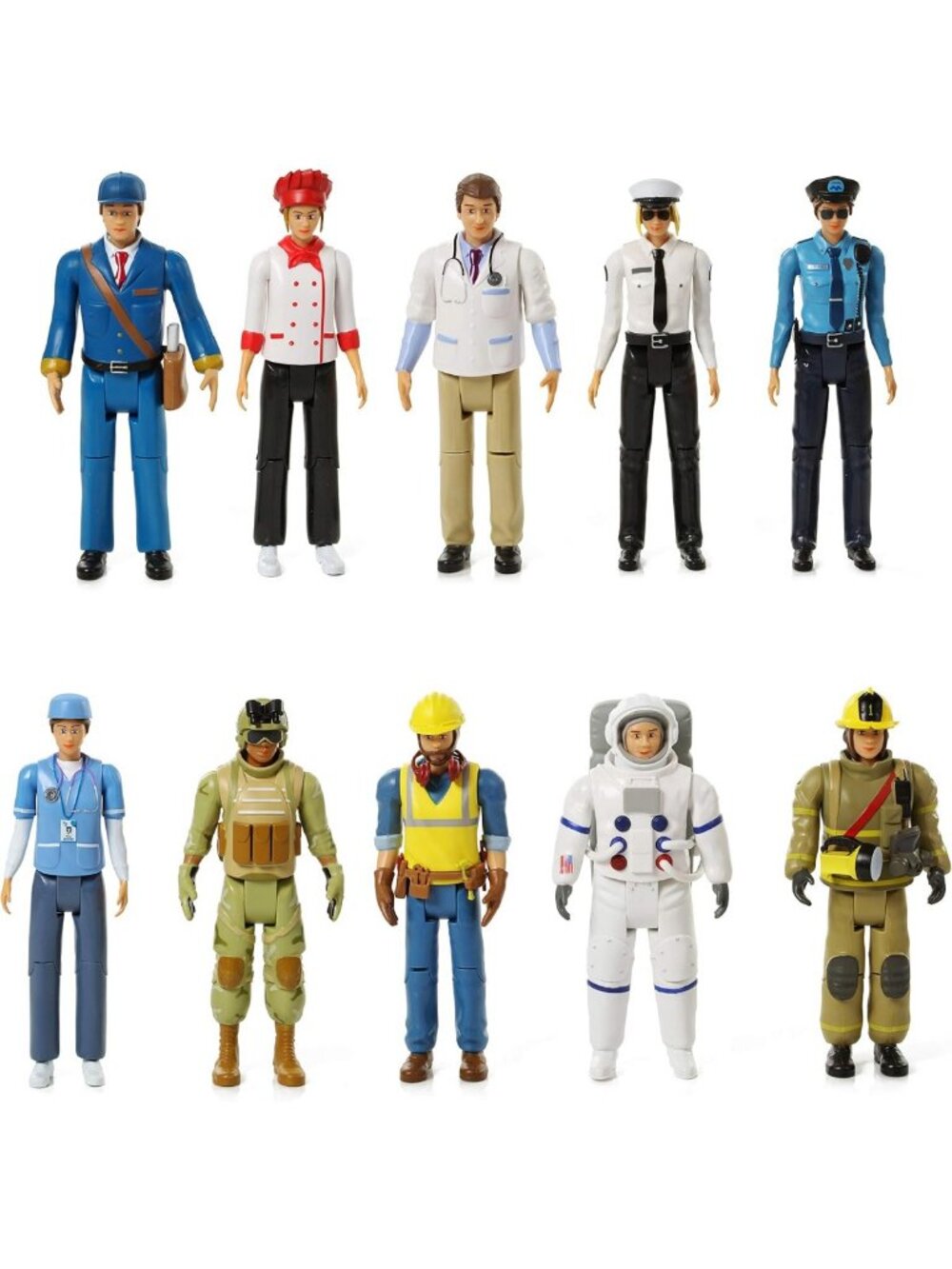 10-Piece Dollhouse Family Set - Firefighter, Police Officer, Doctor & More